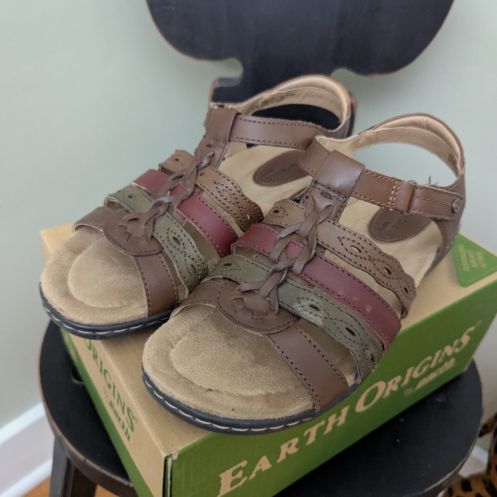 Earth Origins Kimberly Sandals Women's 7.5 Open Toe Cork Bed Leather Strappy